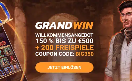 Grandwin 150% Bonus plus 200 Free Spins